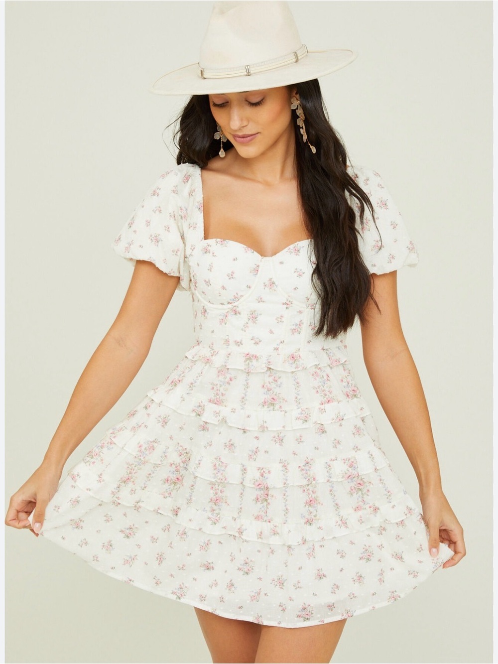 Altar'd State White Mini Dress with Pink Floral Print
